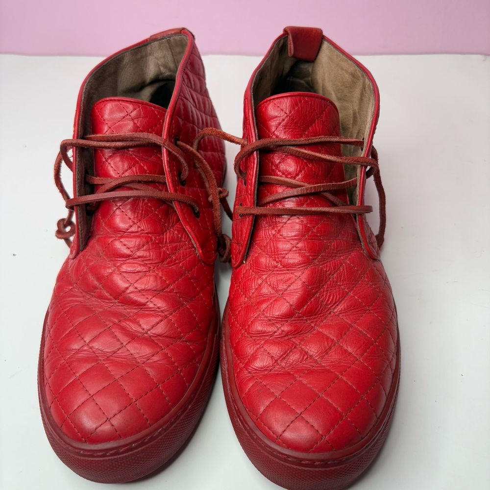 DEL TORO RED LEATHER QUILTED HIGH TOP CHUKKA SNEAKER US MENS 11 HIGH TOP
